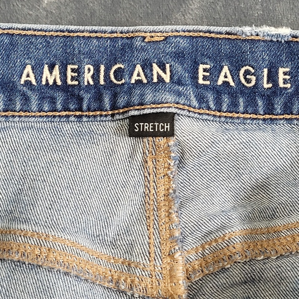 American Eagle Stretch Mom Jeans Womens 8 Regular Blue Distressed High Rise - Picture 2 of 8